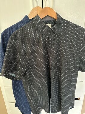 Men's Short-Sleeve Dot Print Shirt - dark blue / black bundle - 2 shirts